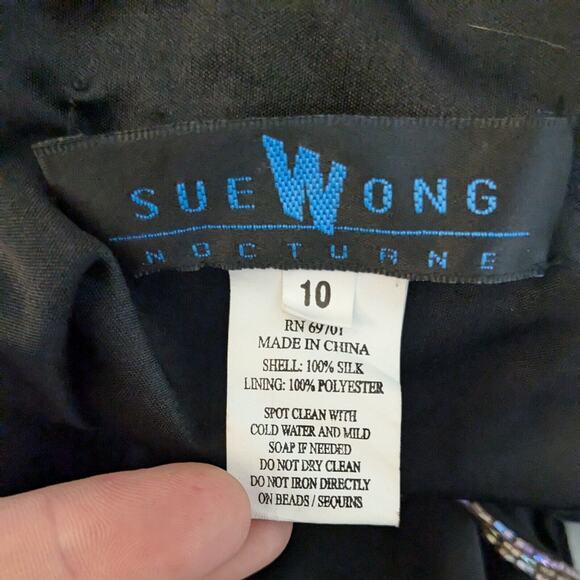 Vintage Sue Wong Prom Dress Midi Gown 10 Black Pink Silk Fairy Y2K Whimsigoth - Picture 13 of 13